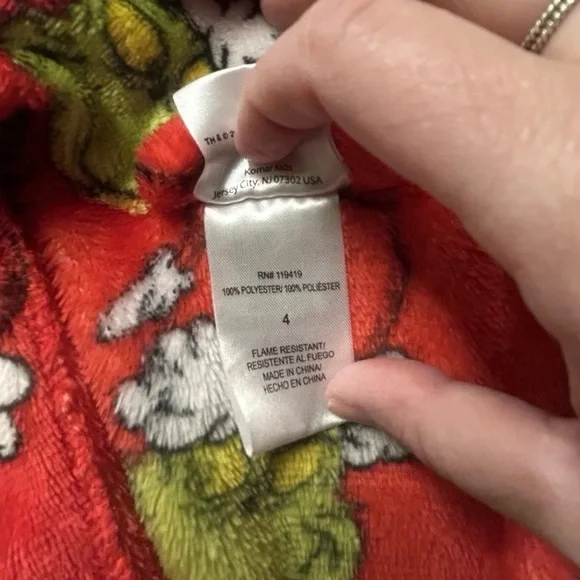 Toddler Dr. Suess The Grinch Red Christmas Bathrobe Size 4 - Picture 4 of 4